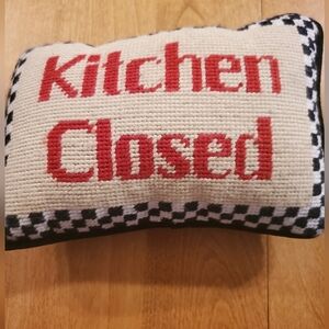 Vintage Black & White Checkered Needlepoint Kitchen Closed Small Accent Pillow